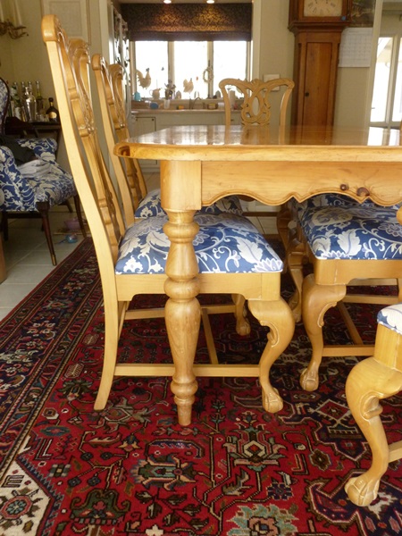 Farmhouse Style Pine Dining Table with Chippendale Style Chairs