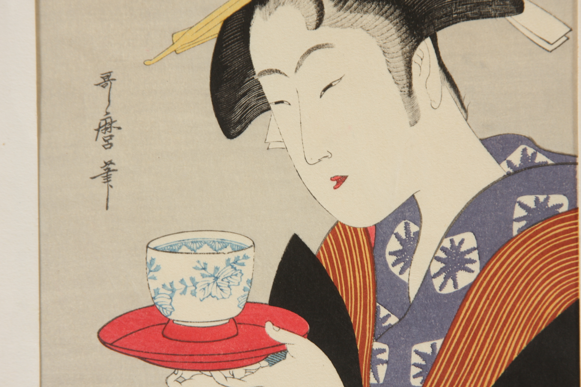 Kitagawa Utamaro Woodblock Print, titled "Six Famous Beauties - Okita"