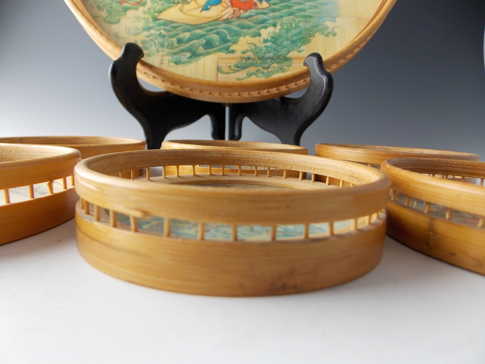 Vintage Bamboo Coaster Set & Tray