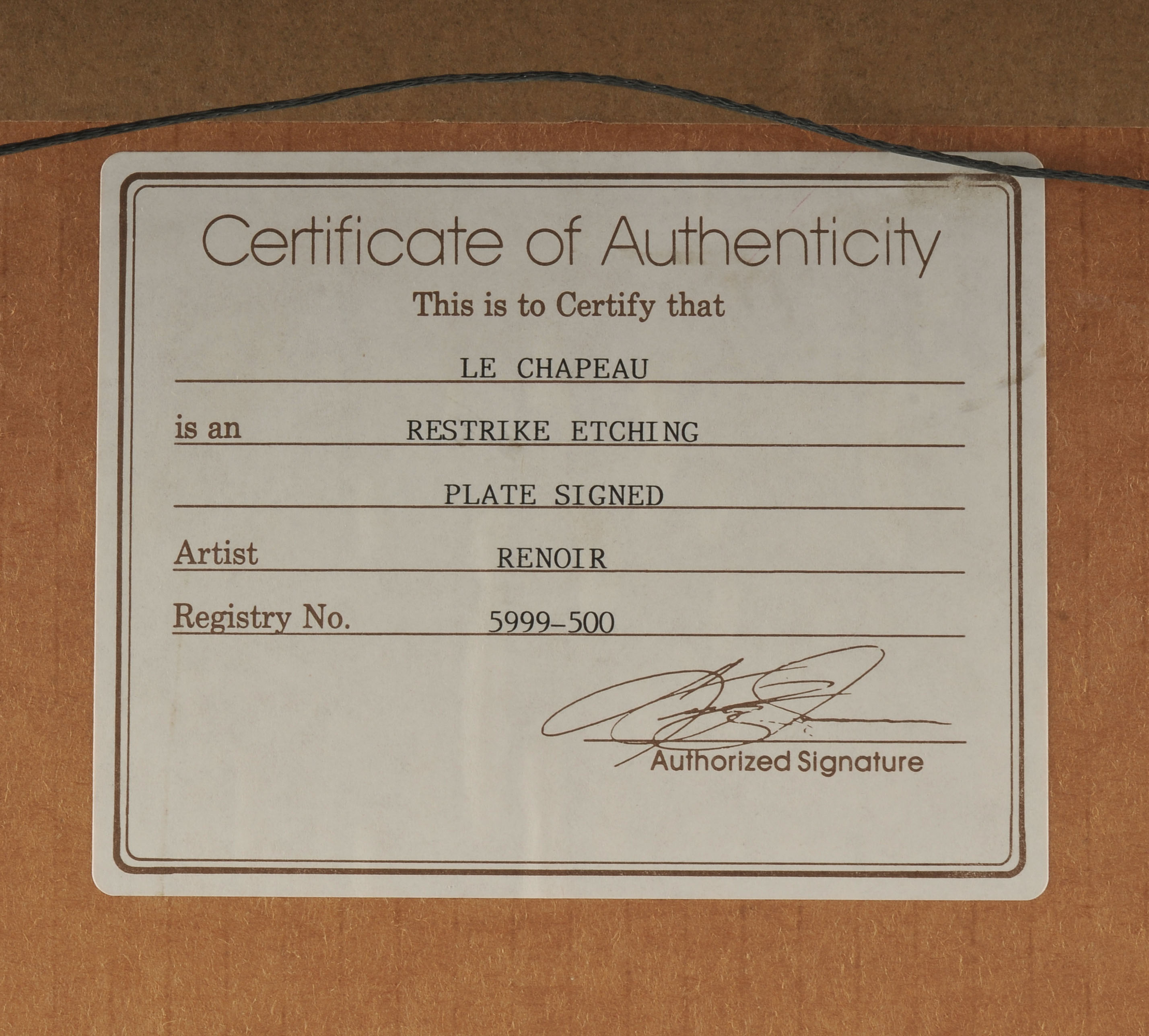 Pierre Auguste Renoir Restrike Etching, "Le Chapeau"