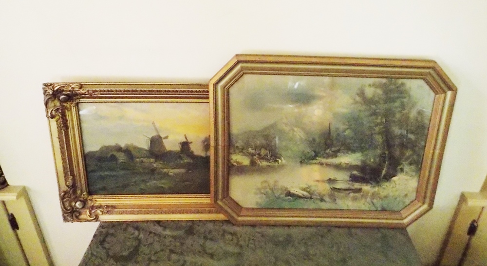 Large Vintage Prints of Wind Mills & River Side