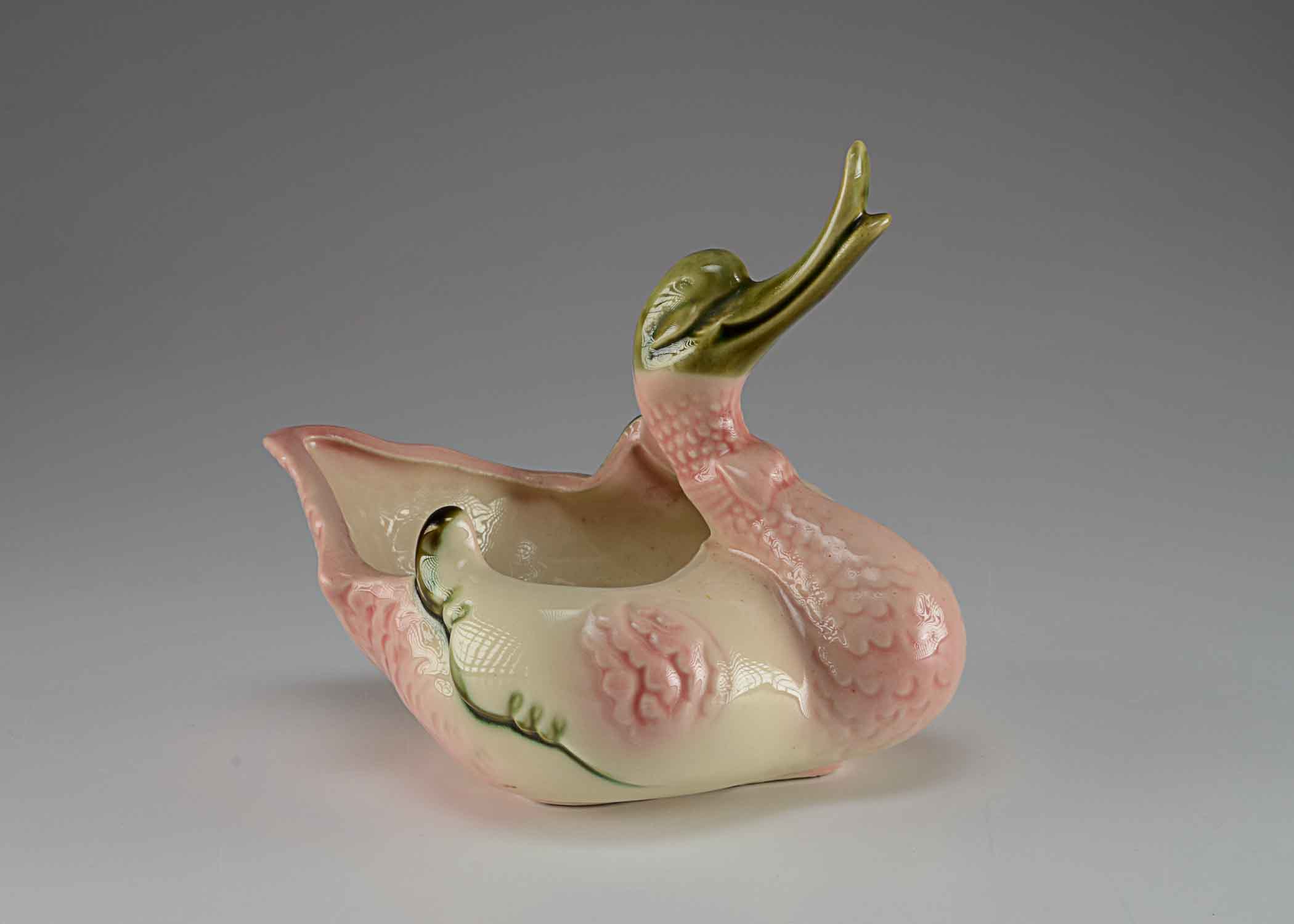 Vintage Hull Pottery Green and Pink Duck Planter