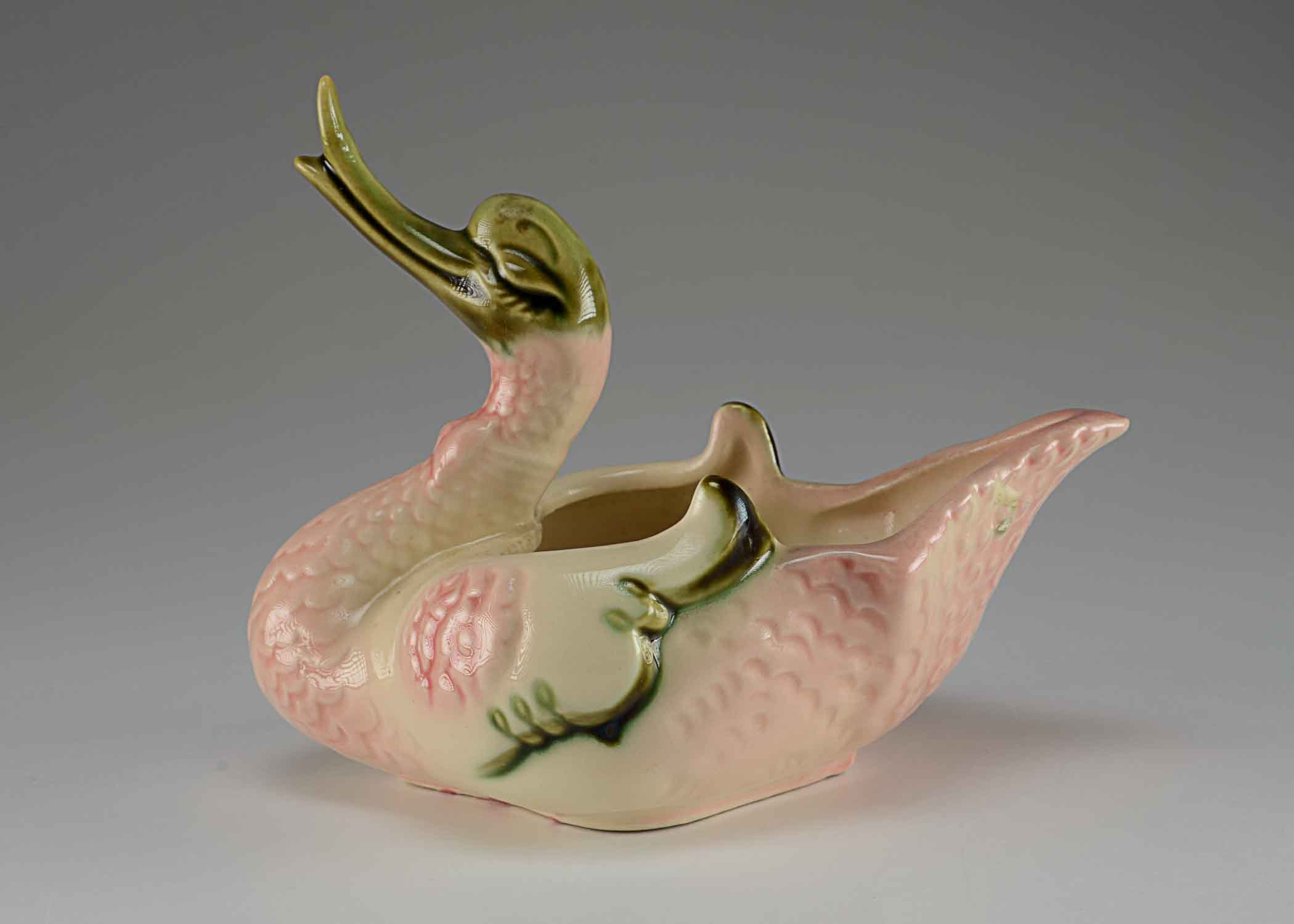 Vintage Hull Pottery Green and Pink Duck Planter