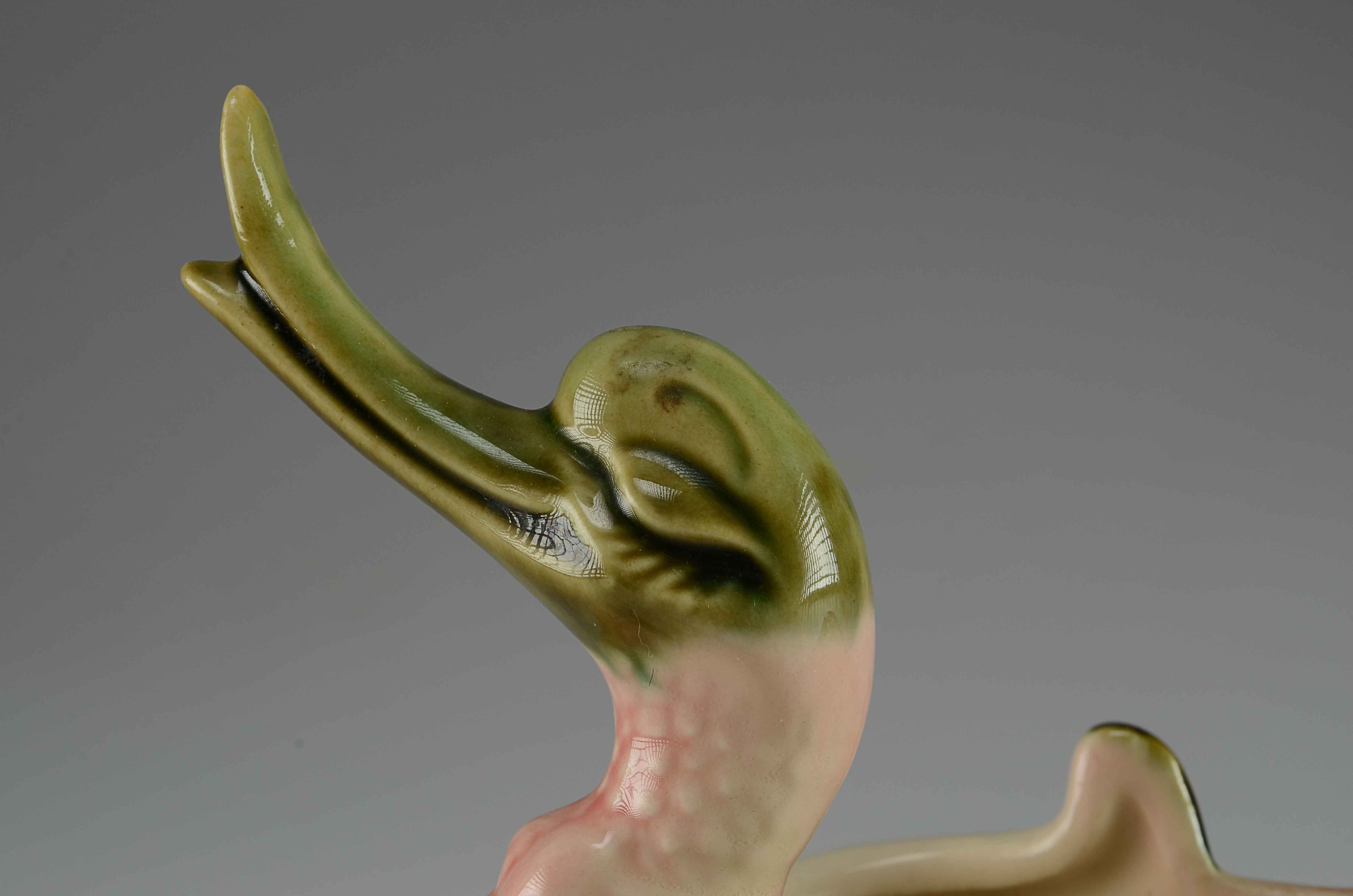 Vintage Hull Pottery Green and Pink Duck Planter