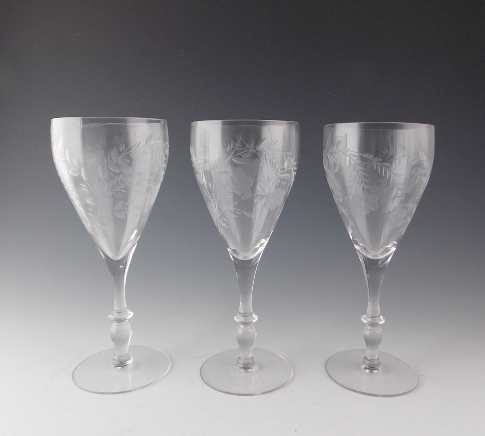 Vintage Etched White Wine Glasses