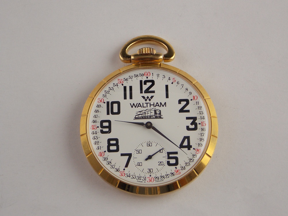 Waltham Train Pocket Watch Gold Plated Case