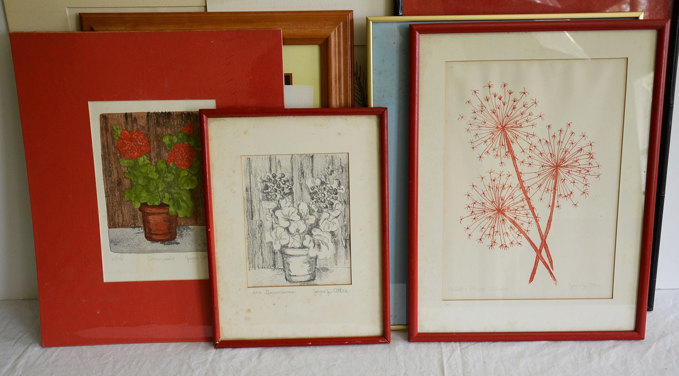 Joyce Attee, collection of signed prints in botanical theme.