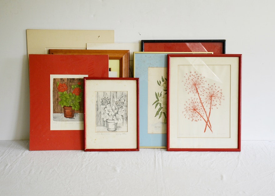 Joyce Attee, collection of signed prints in botanical theme.