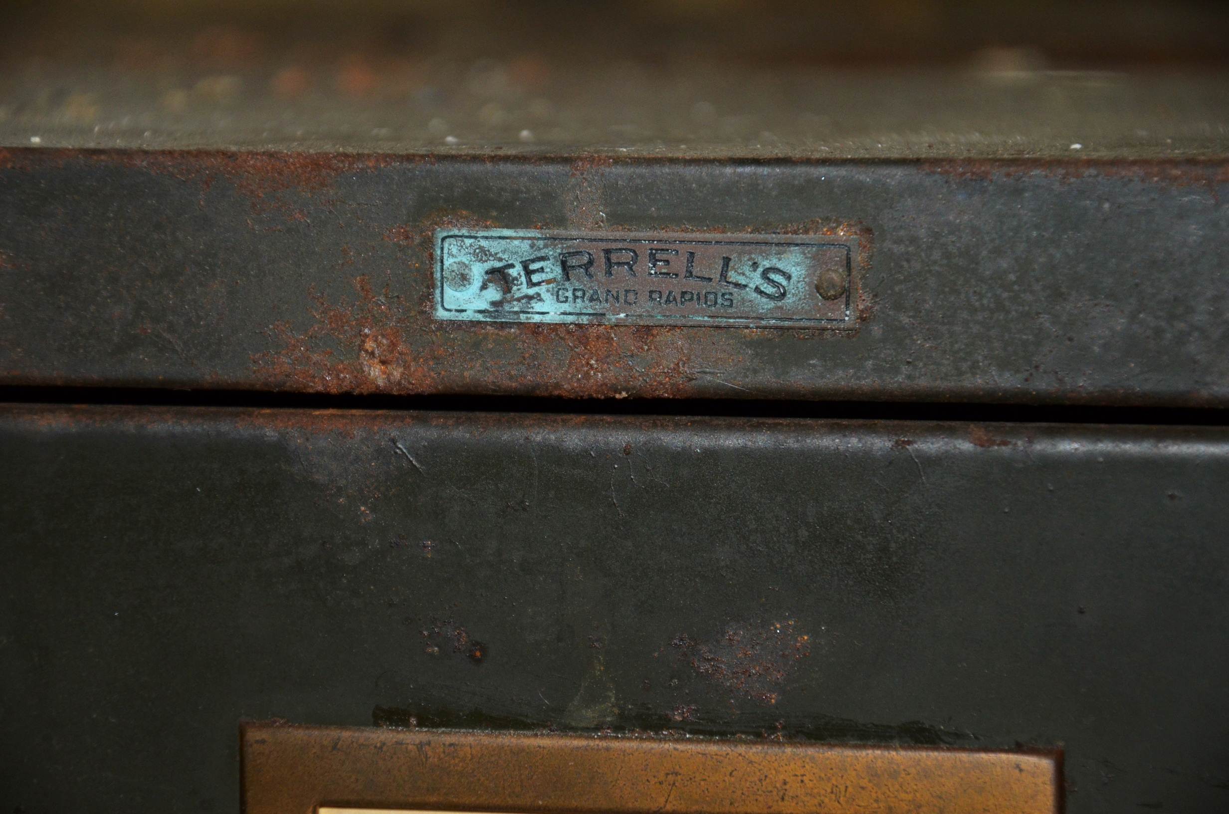 Vintage filing cabinet and folding chairs.