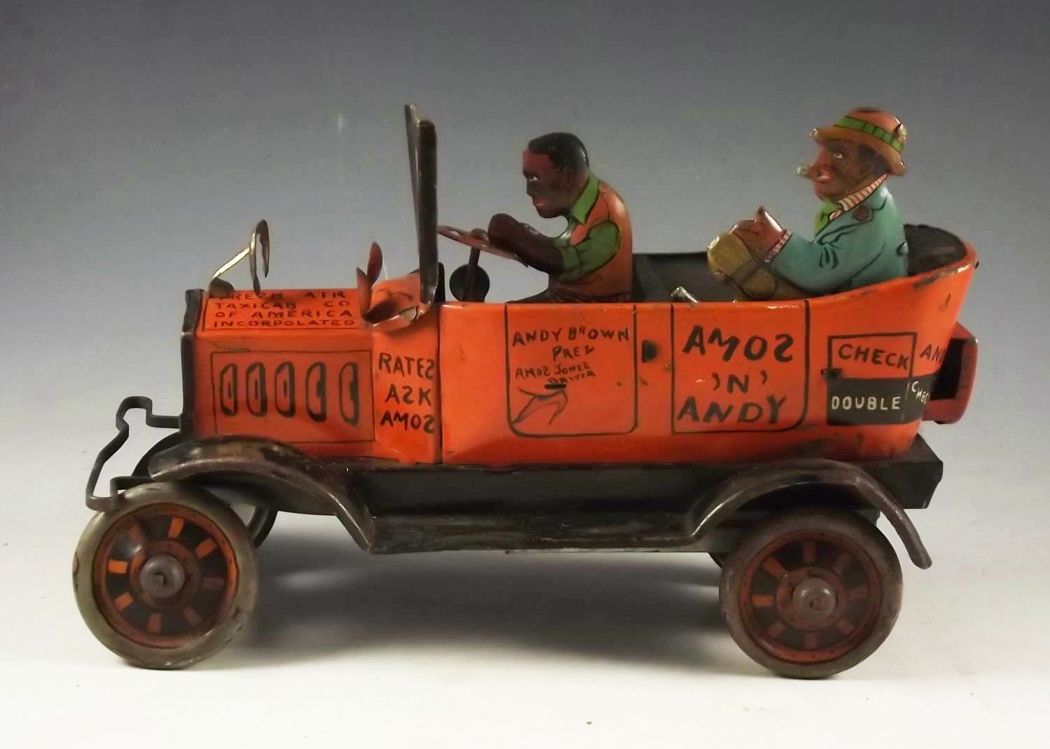Circa 1930's Amos 'n Andy tin Fresh Air Taxi Cab.