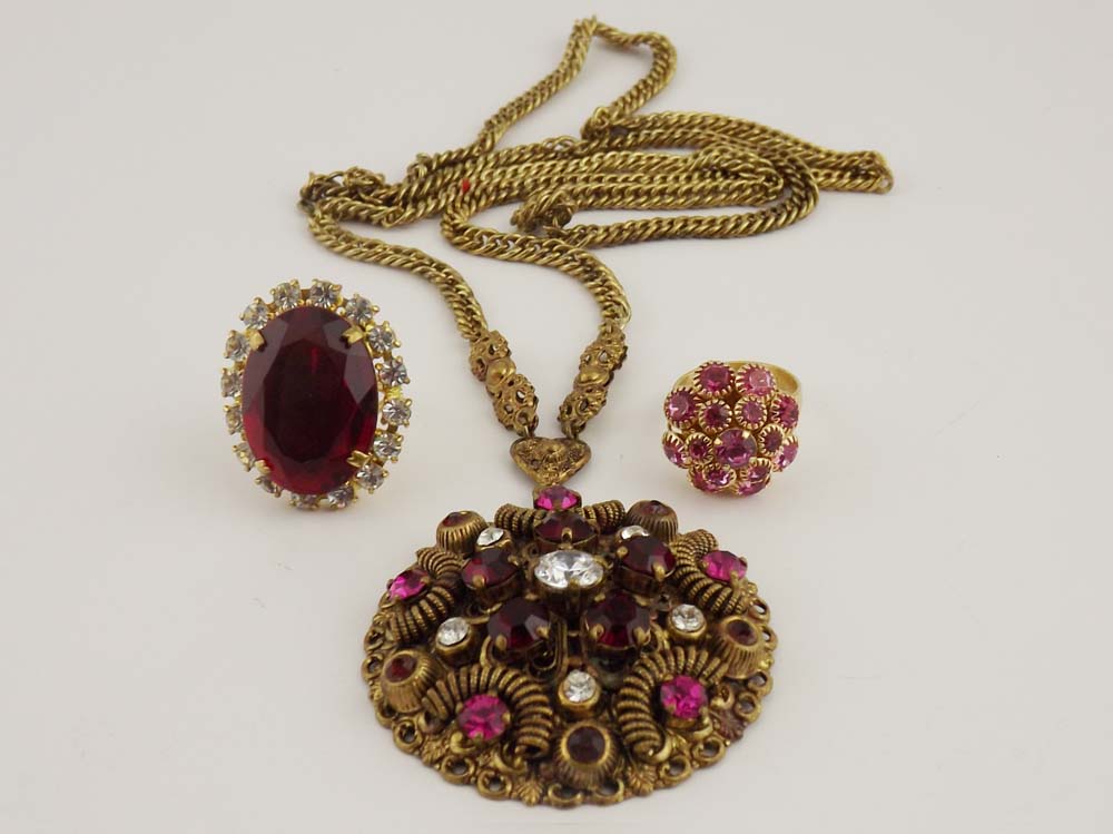 Pink/Red Stone Rings and Pendant