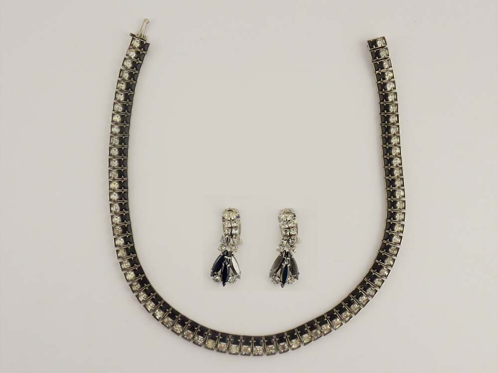 Black Stone and Rhinestone Choker and Bracelet