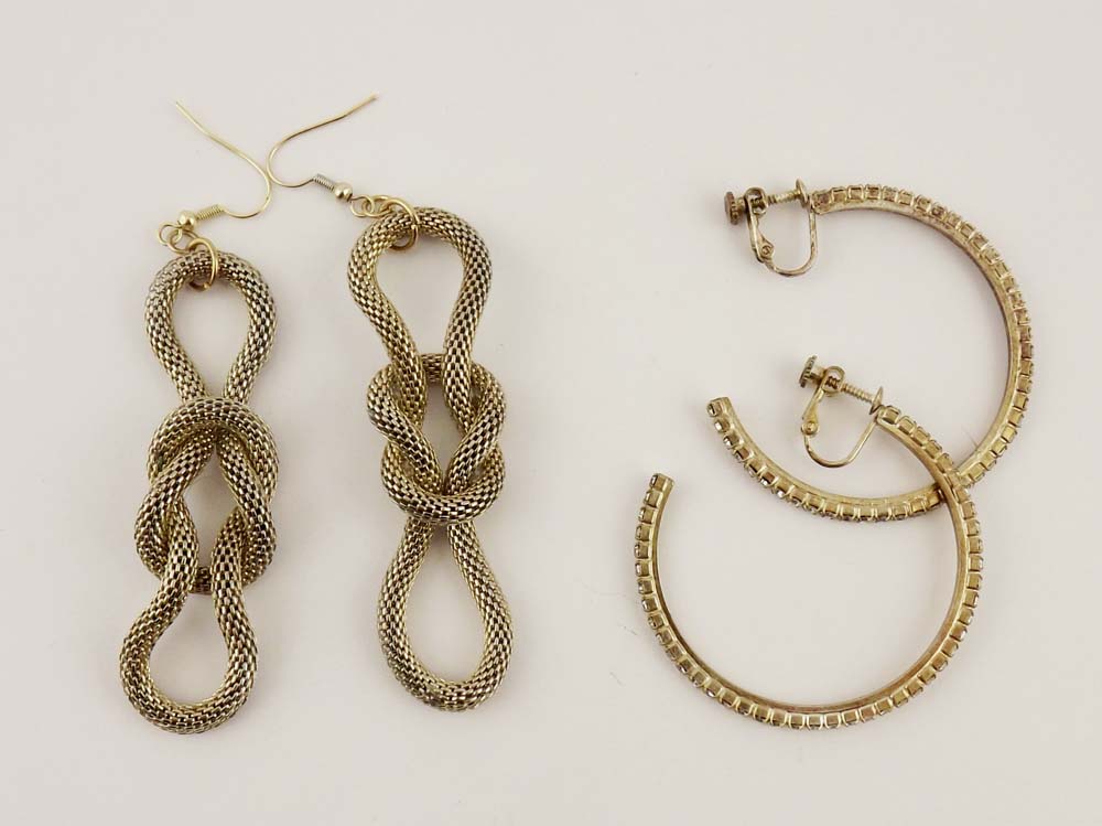Rhinestone Hoop Earrings and Knotted Mesh Earrings