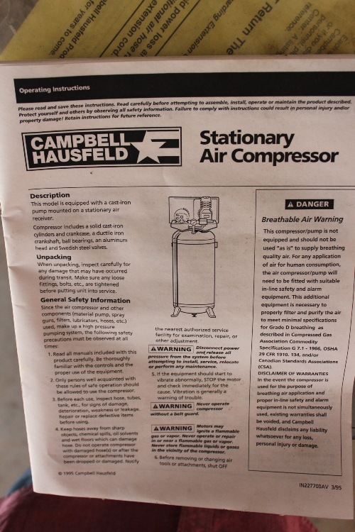 Hausfeld Cast Iron Air Compressor