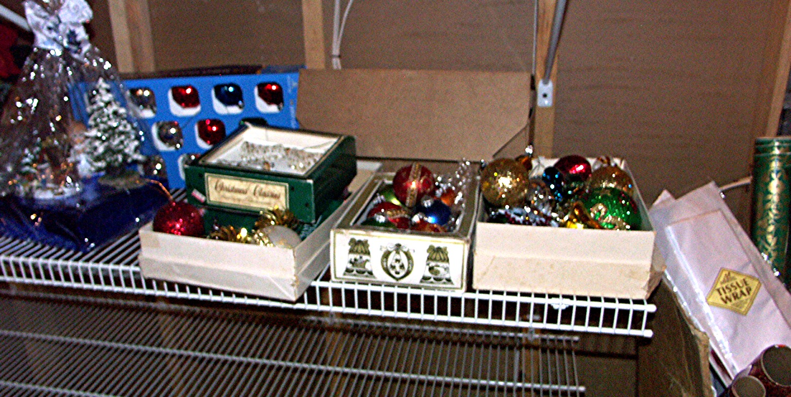 Shelf Lot of Christmas Decorations
