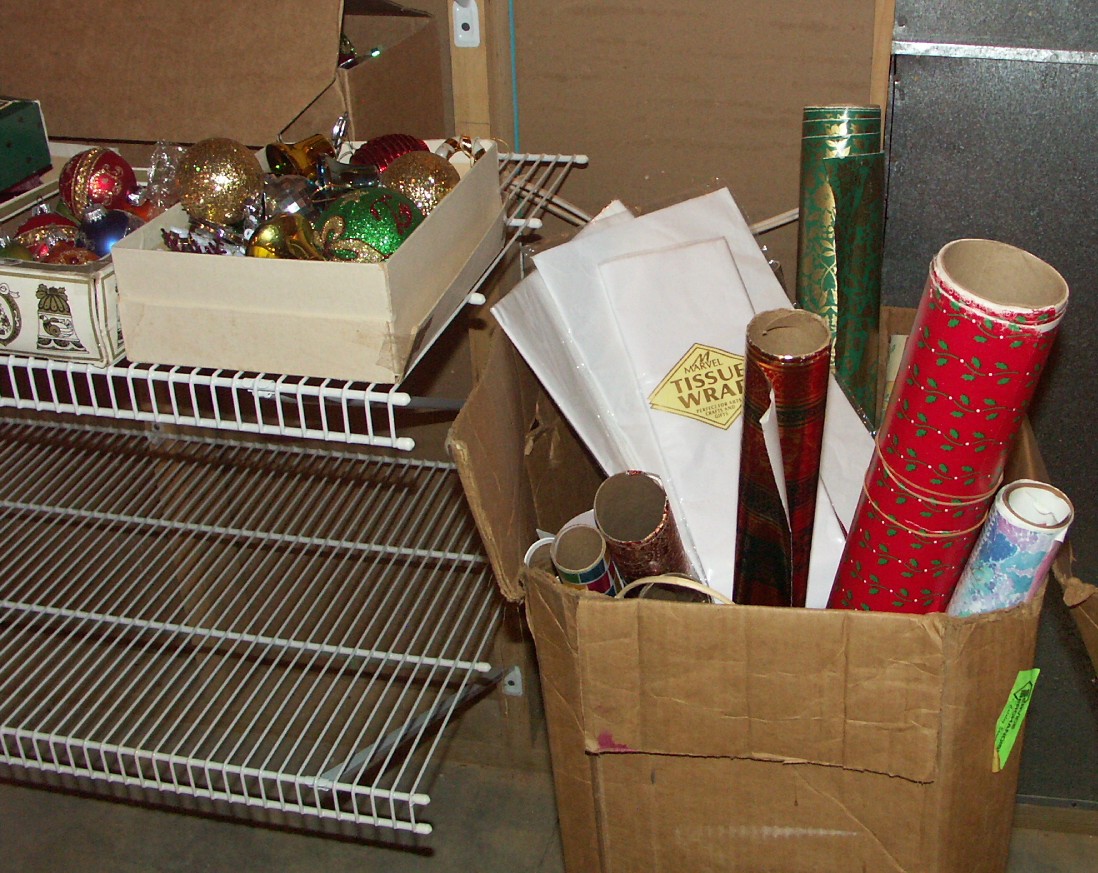 Shelf Lot of Christmas Decorations