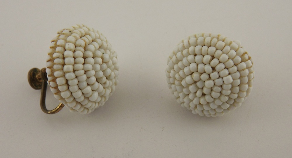 Vintage Braided White Bead Necklace and Earring Set