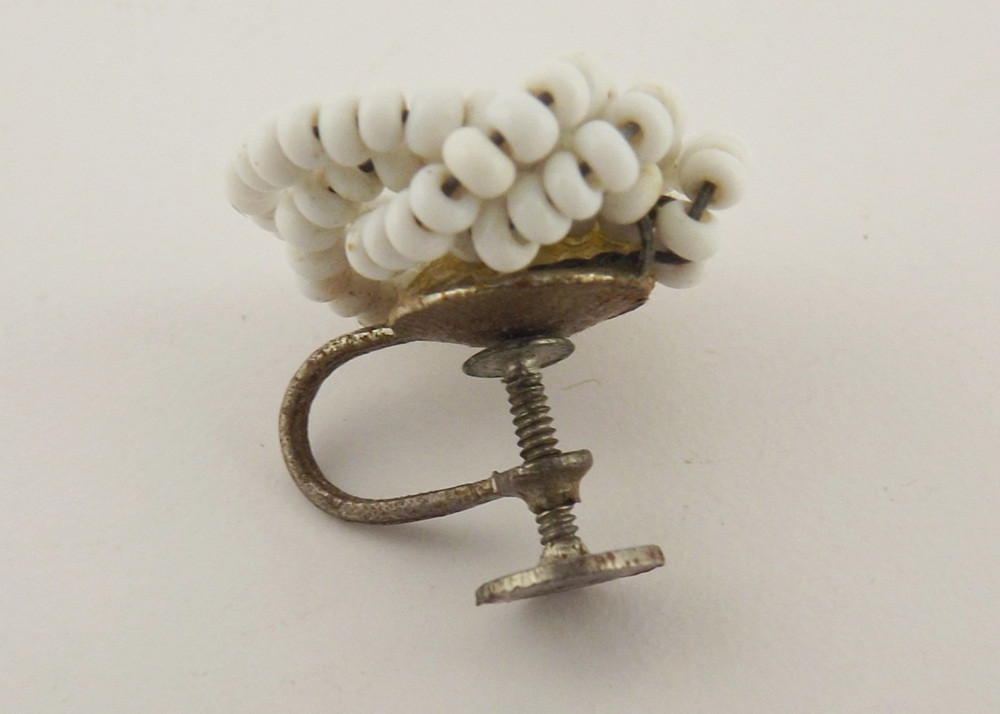 Vintage Braided White Bead Necklace and Earring Set