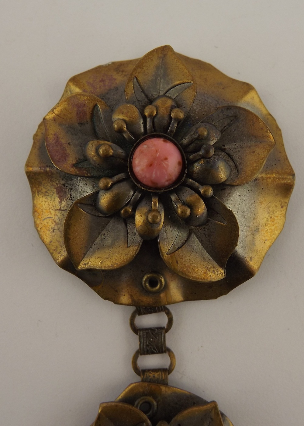 Vintage Copper Floral Drop Pin