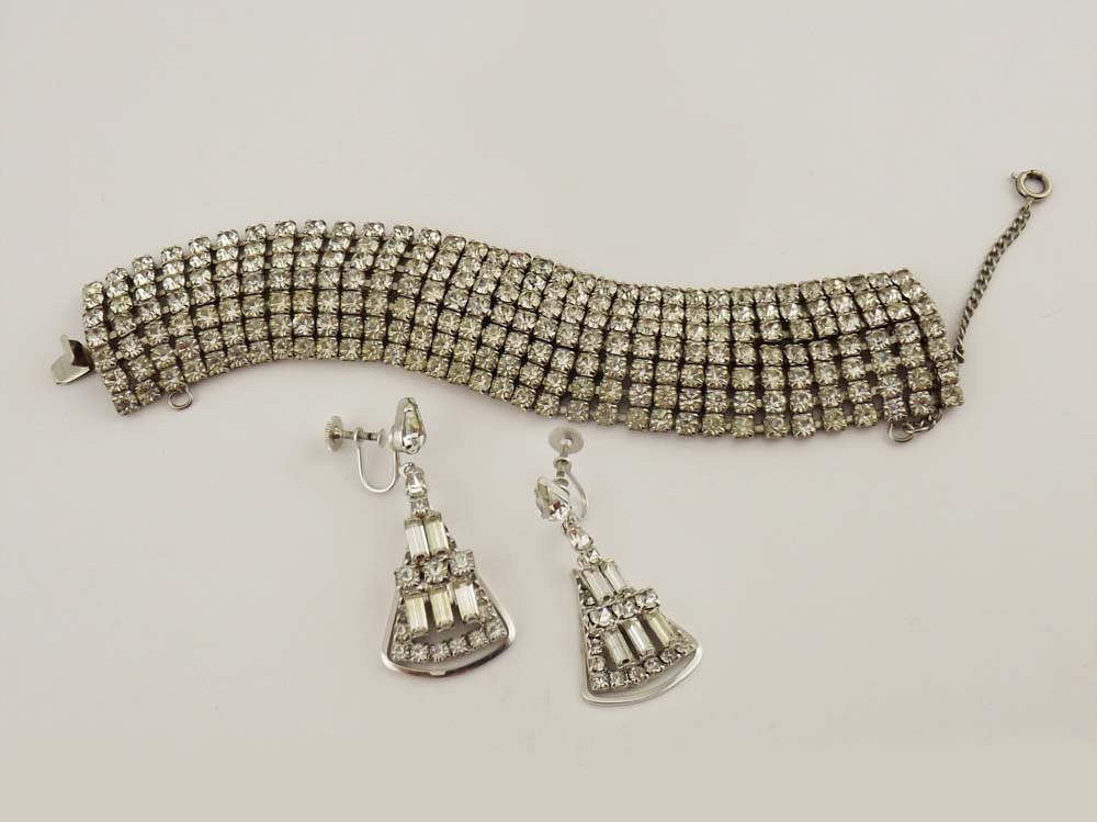 Rhinestone Cuff and Drop Earrings