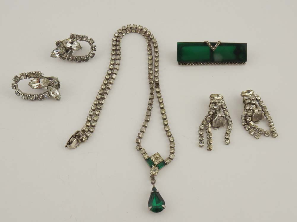 Vintage Rhinestone and Green Stone Jewelry