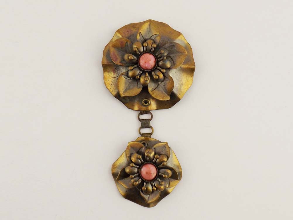 Vintage Copper Floral Drop Pin
