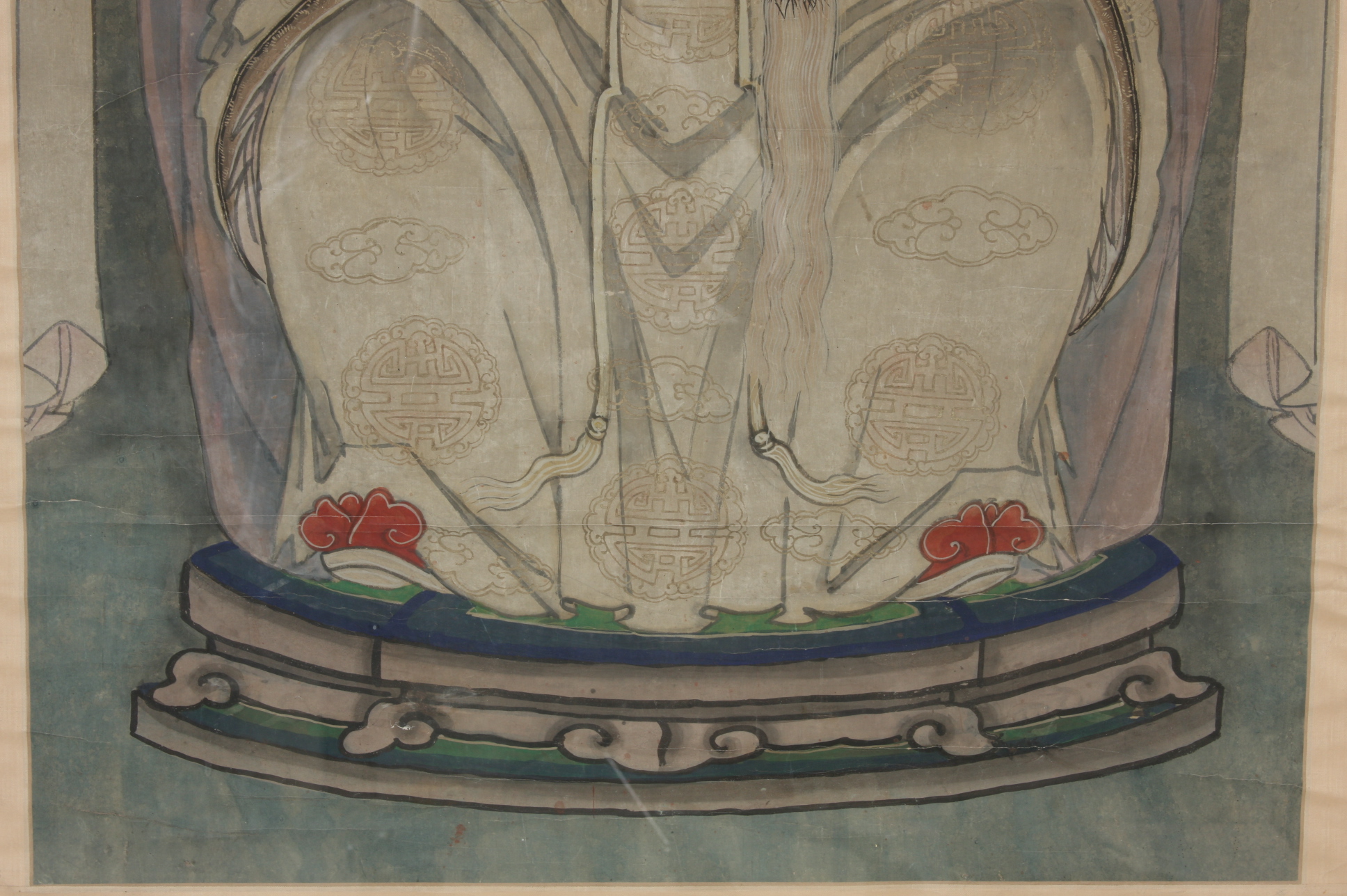 18c Chinese Portrait of Lu Dongbin, Taoist Deity, One of the Eight Immortals, in Watercolor, Tempura and Gold Leaf on Paper