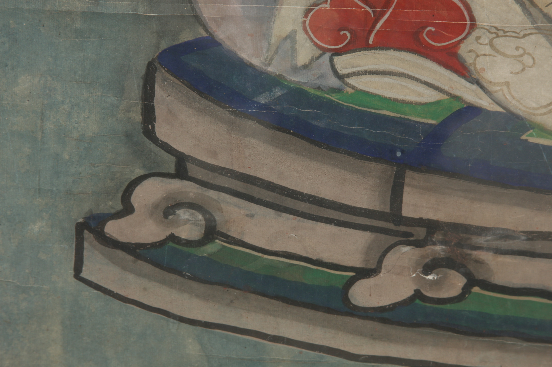 18c Chinese Portrait of Lu Dongbin, Taoist Deity, One of the Eight Immortals, in Watercolor, Tempura and Gold Leaf on Paper