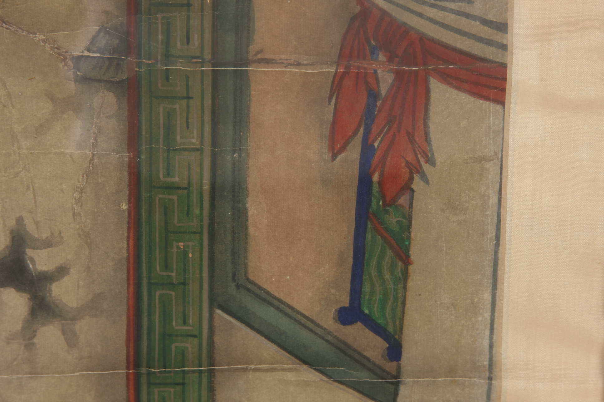 18c Chinese Portrait of Lu Dongbin, Taoist Deity, One of the Eight Immortals, in Watercolor, Tempura and Gold Leaf on Paper