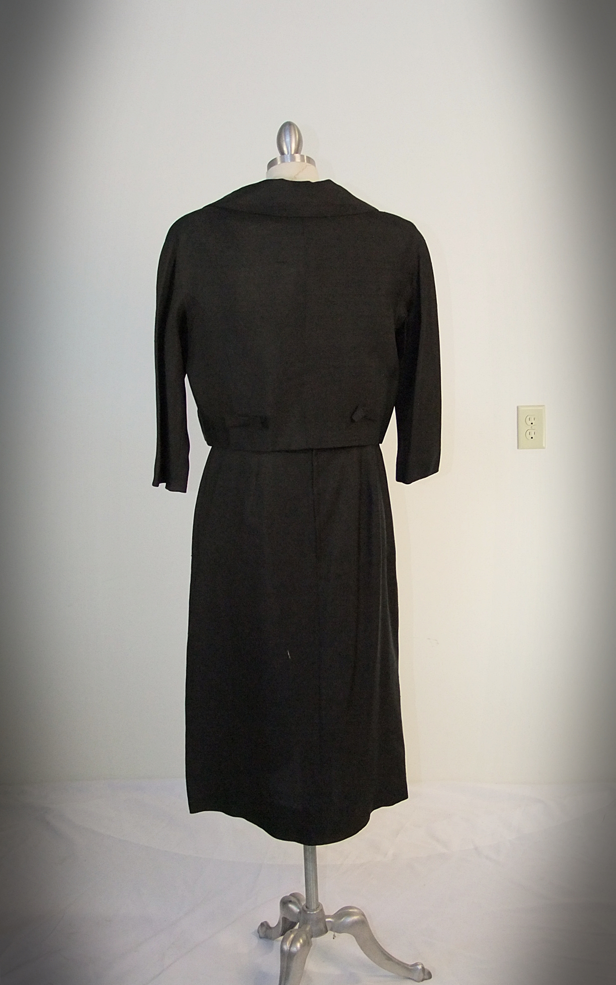 Designer vintage Andrew Arkin Petites black silk day dress and cropped jacket