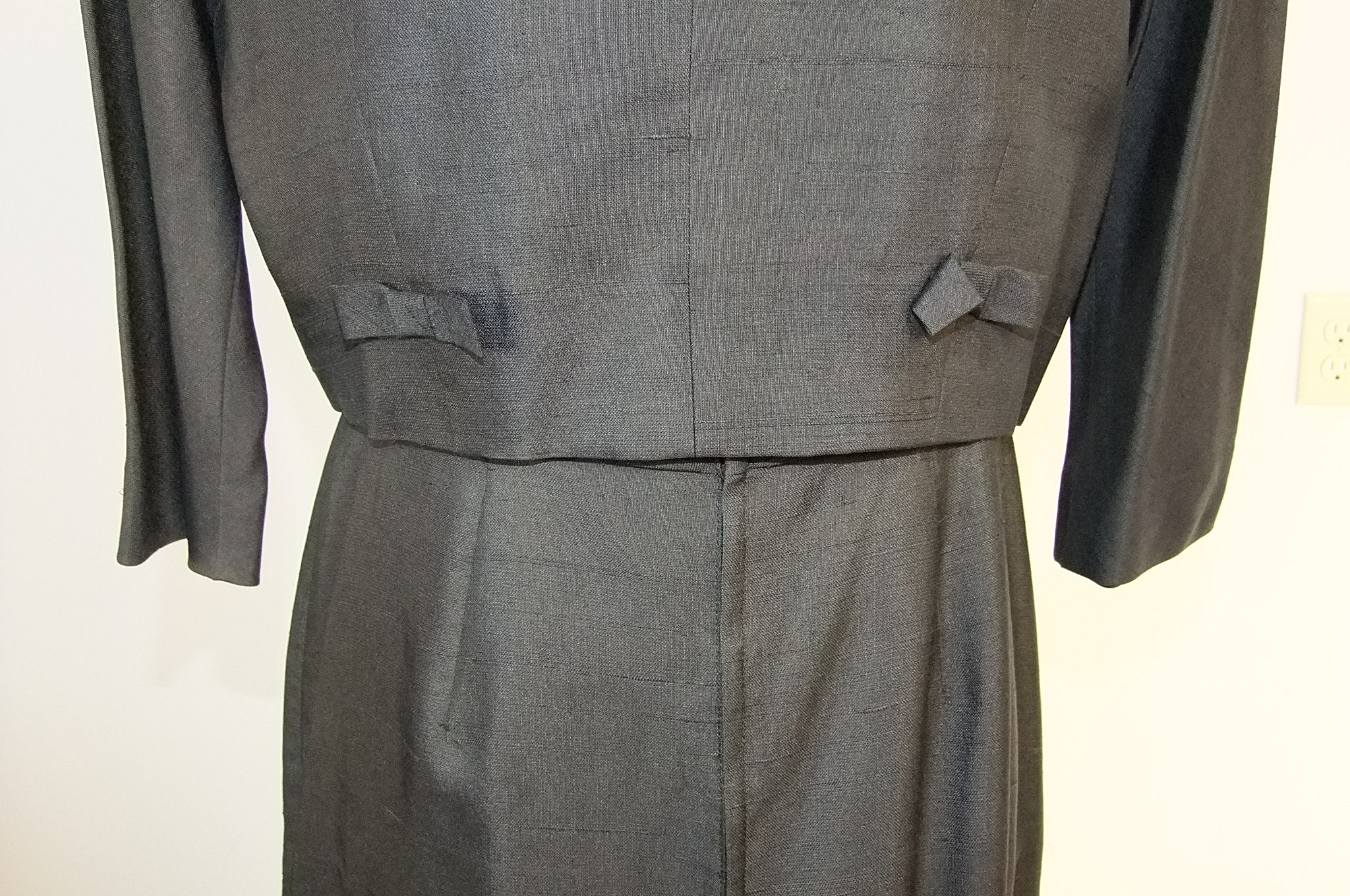 Designer vintage Andrew Arkin Petites black silk day dress and cropped jacket