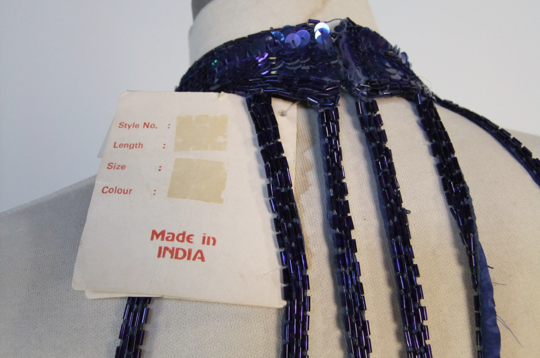 Vintage deadstock sexy royal blue silk sleeveless evening gown embellished with sequins