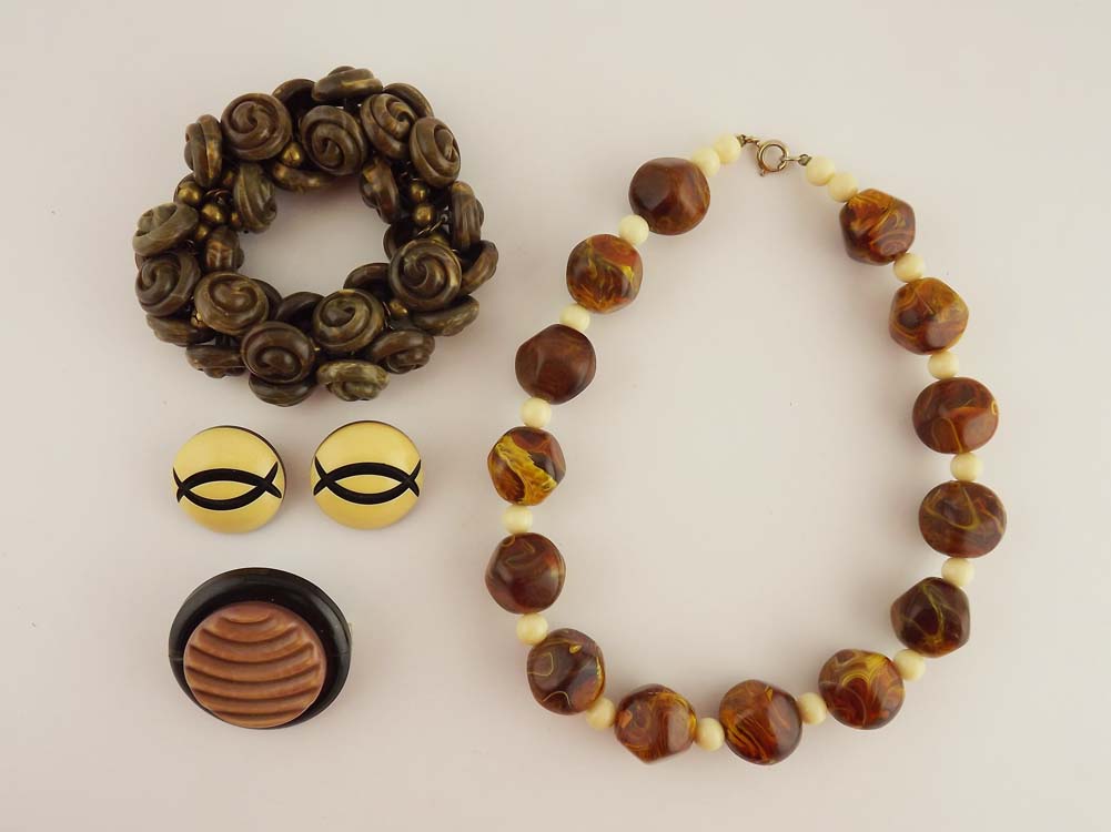 Vintage Button Earrings, Pin, Beaded Jewelry