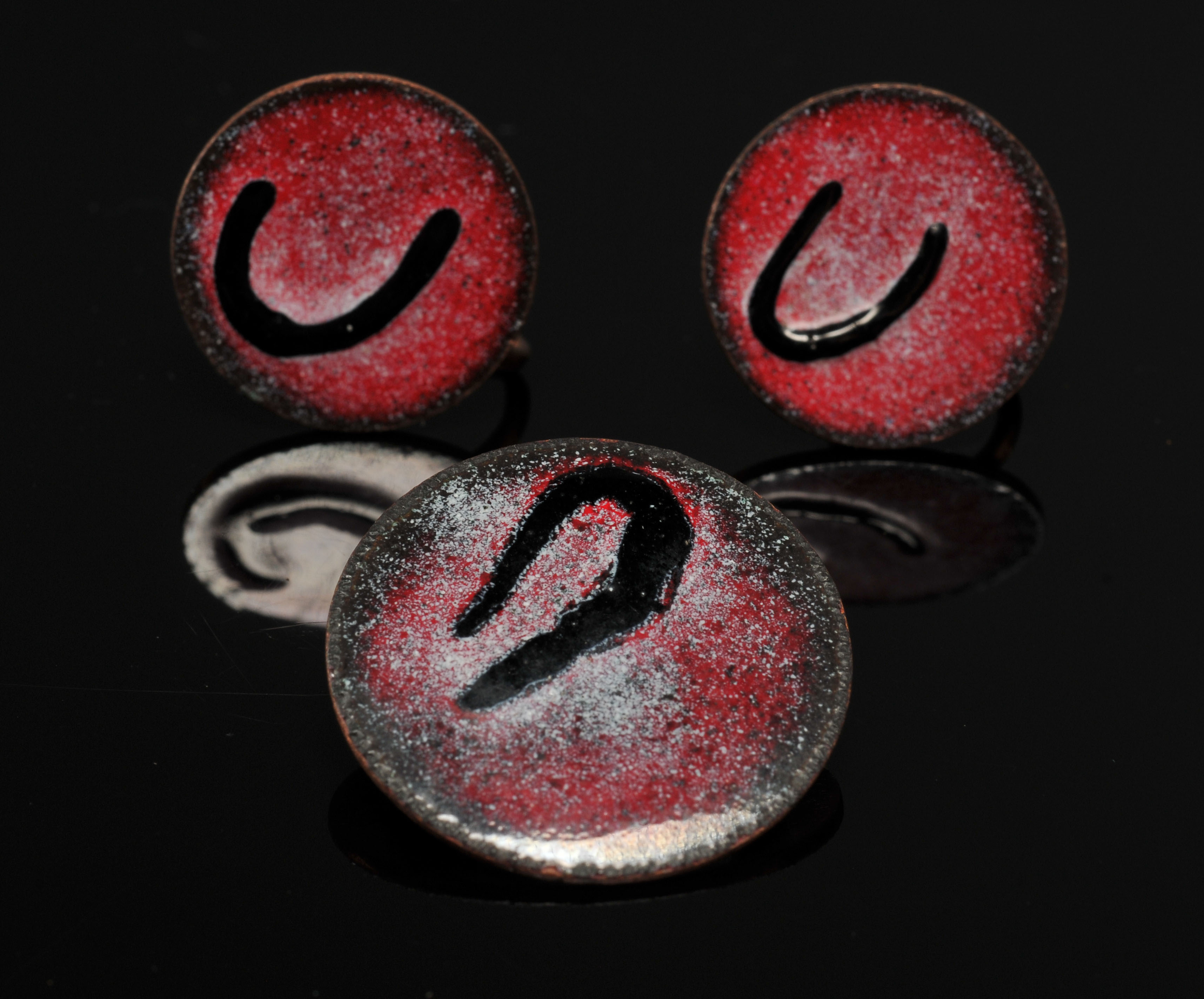 Collection of copper and enameled on copper jewelry 