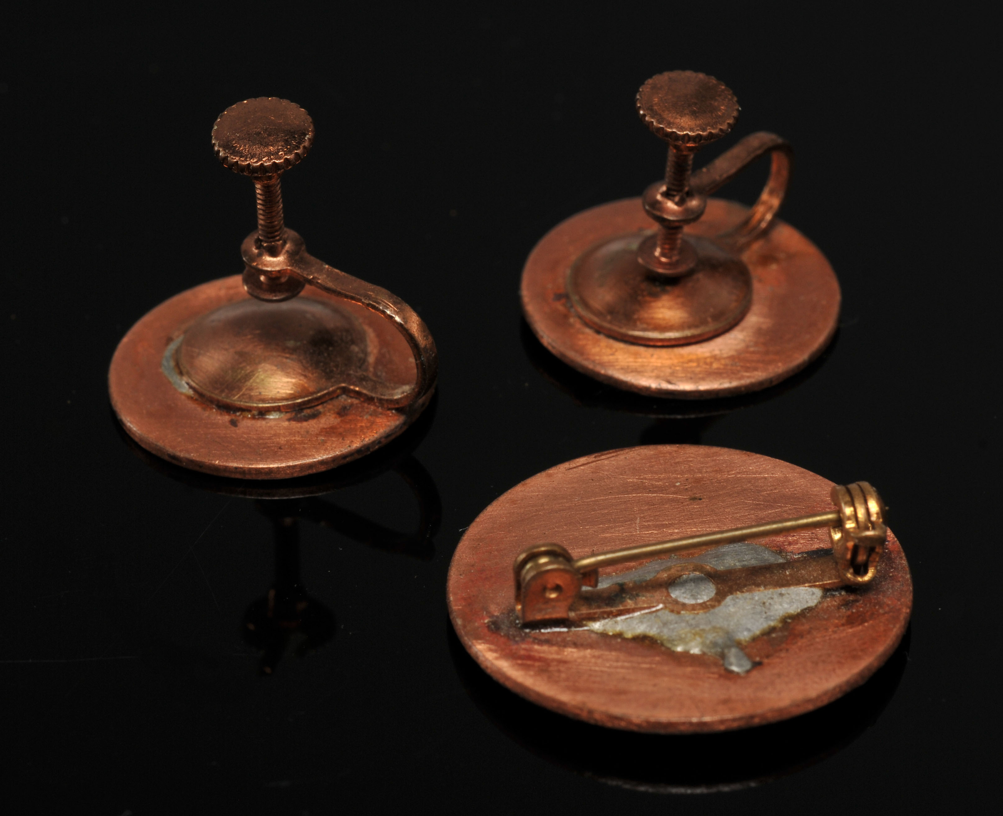 Collection of copper and enameled on copper jewelry 