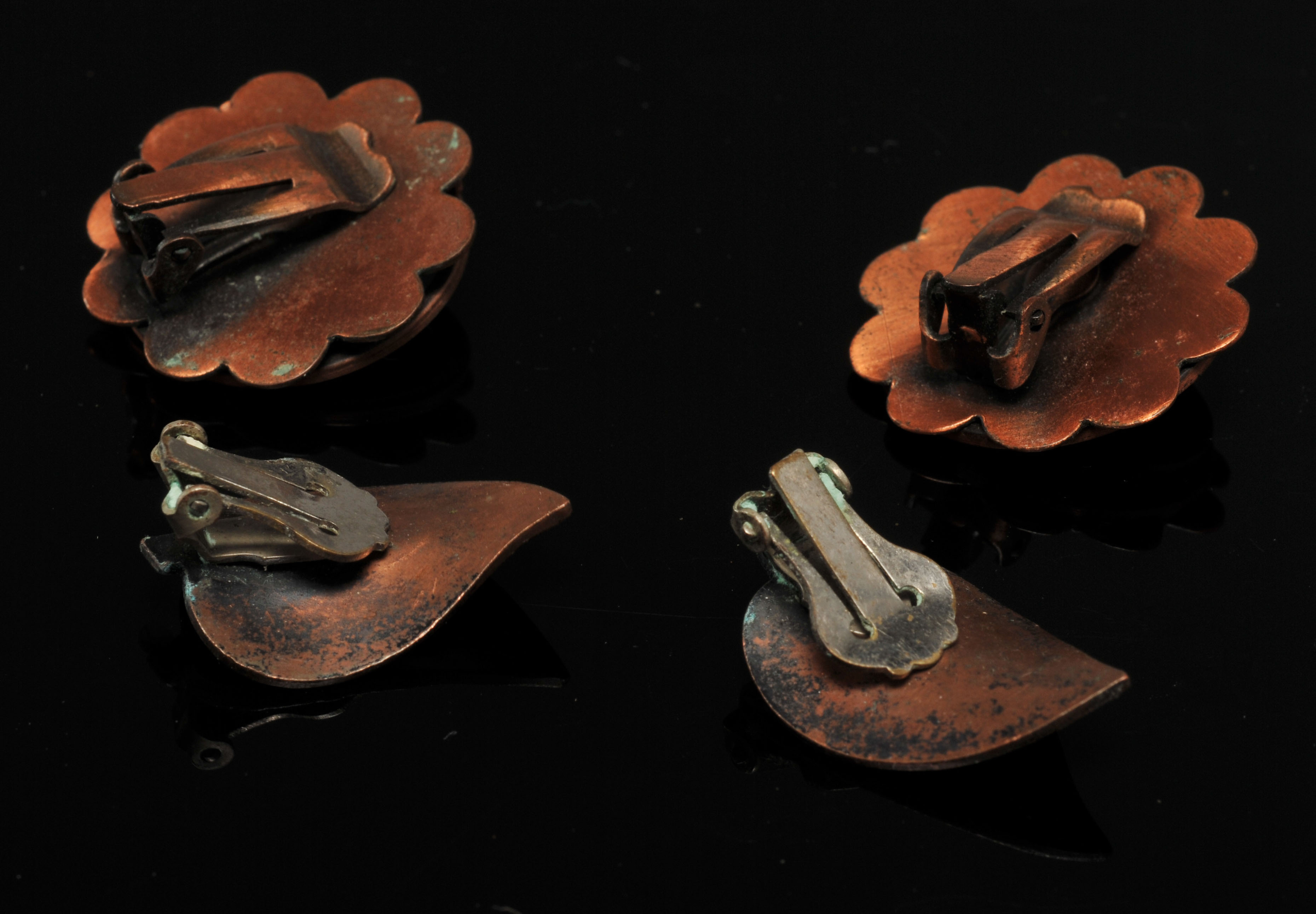 Collection of copper and enameled on copper jewelry 