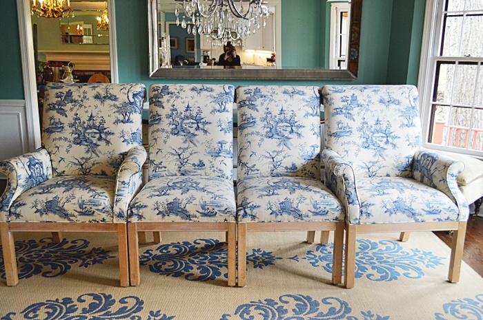 Four Toile Upholstered Dining Chairs