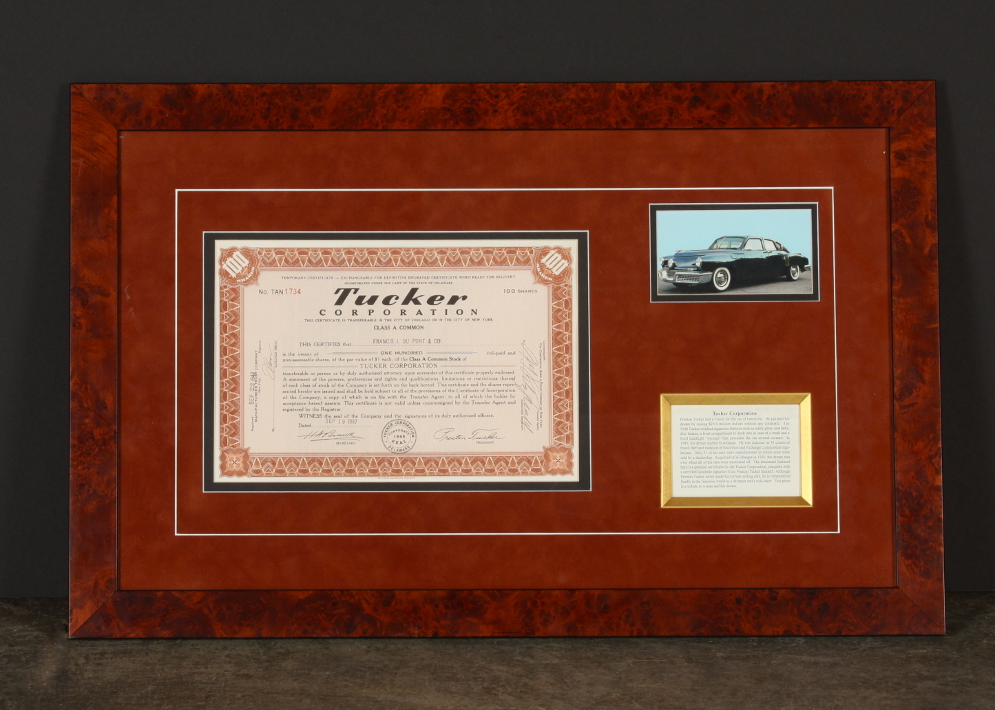 Tucker Corporation Stock Certificate