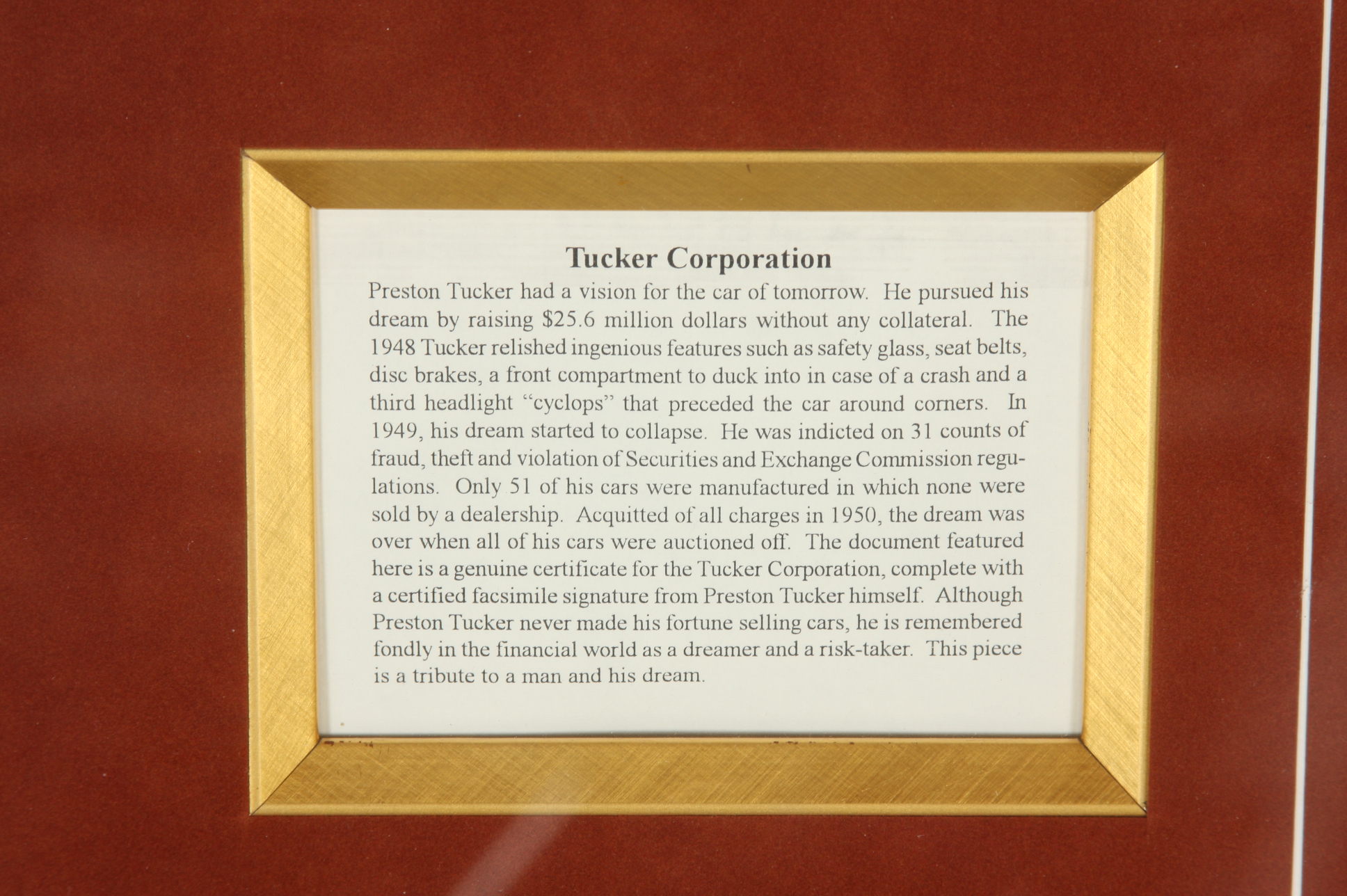 Tucker Corporation Stock Certificate