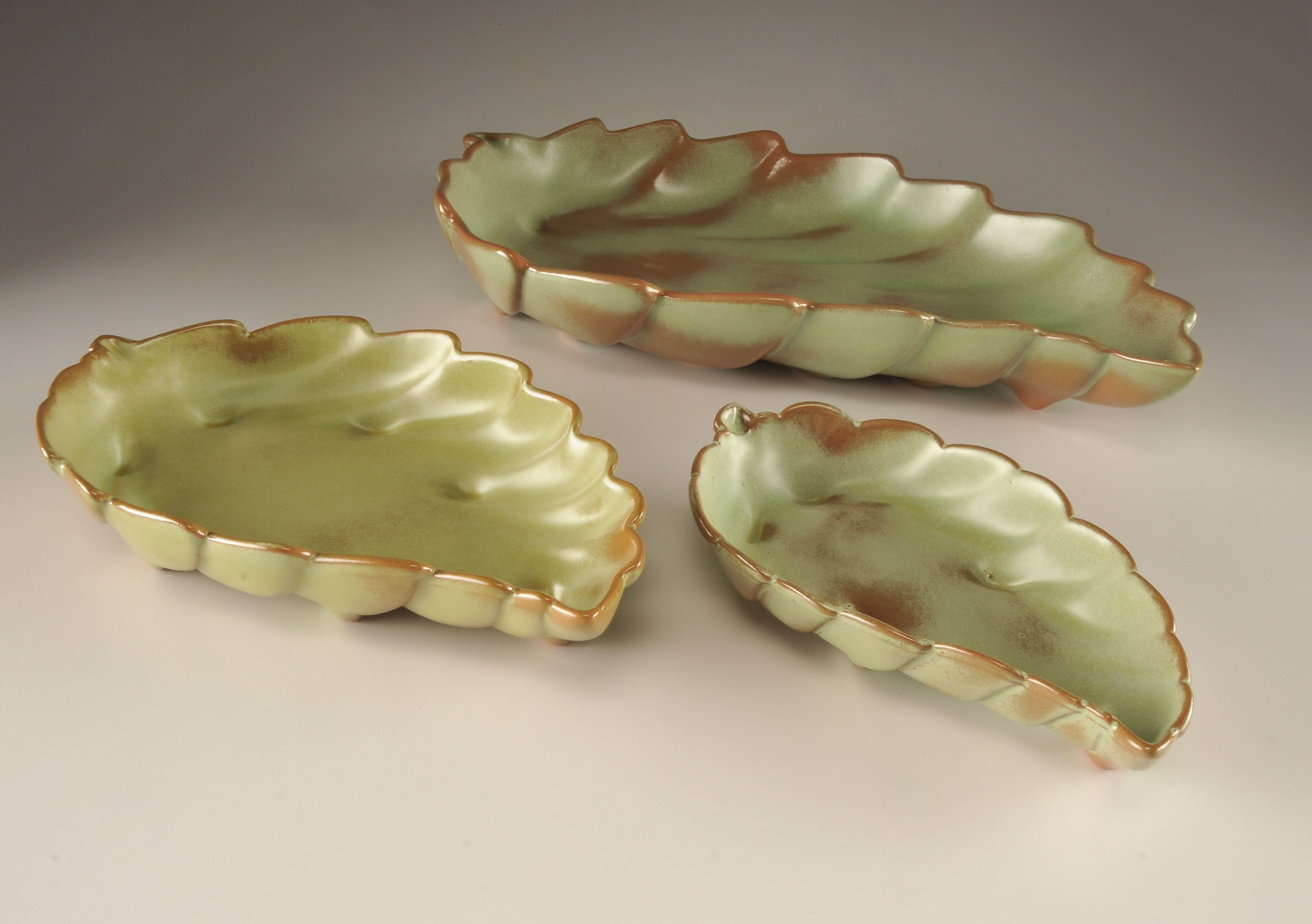 Set of Three Frankoma Pottery Nesting Leaf Dishes