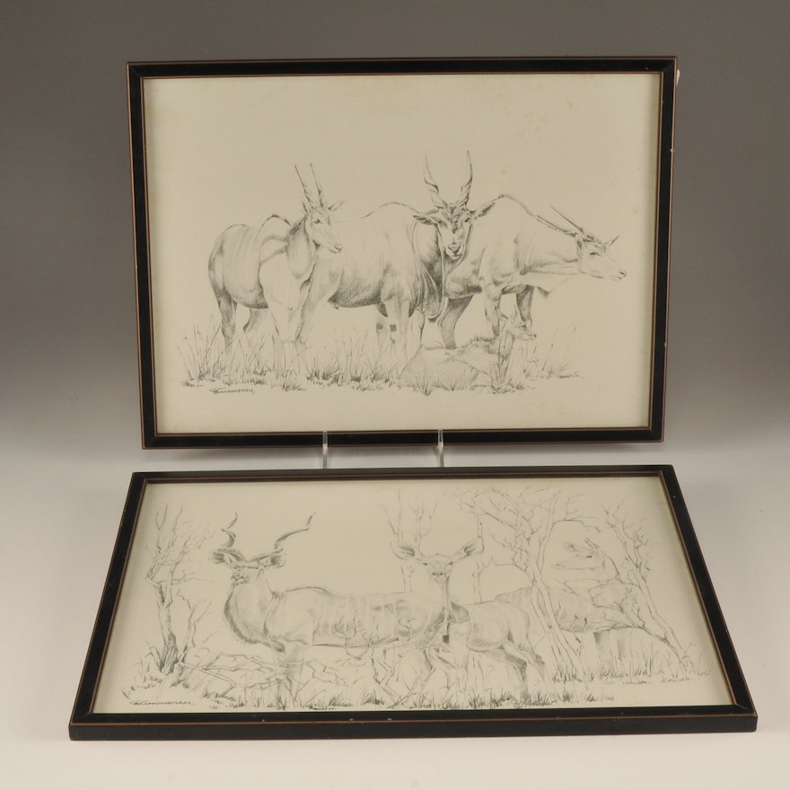 Two lithography African Wildlife prints by Artist CB Cunningham