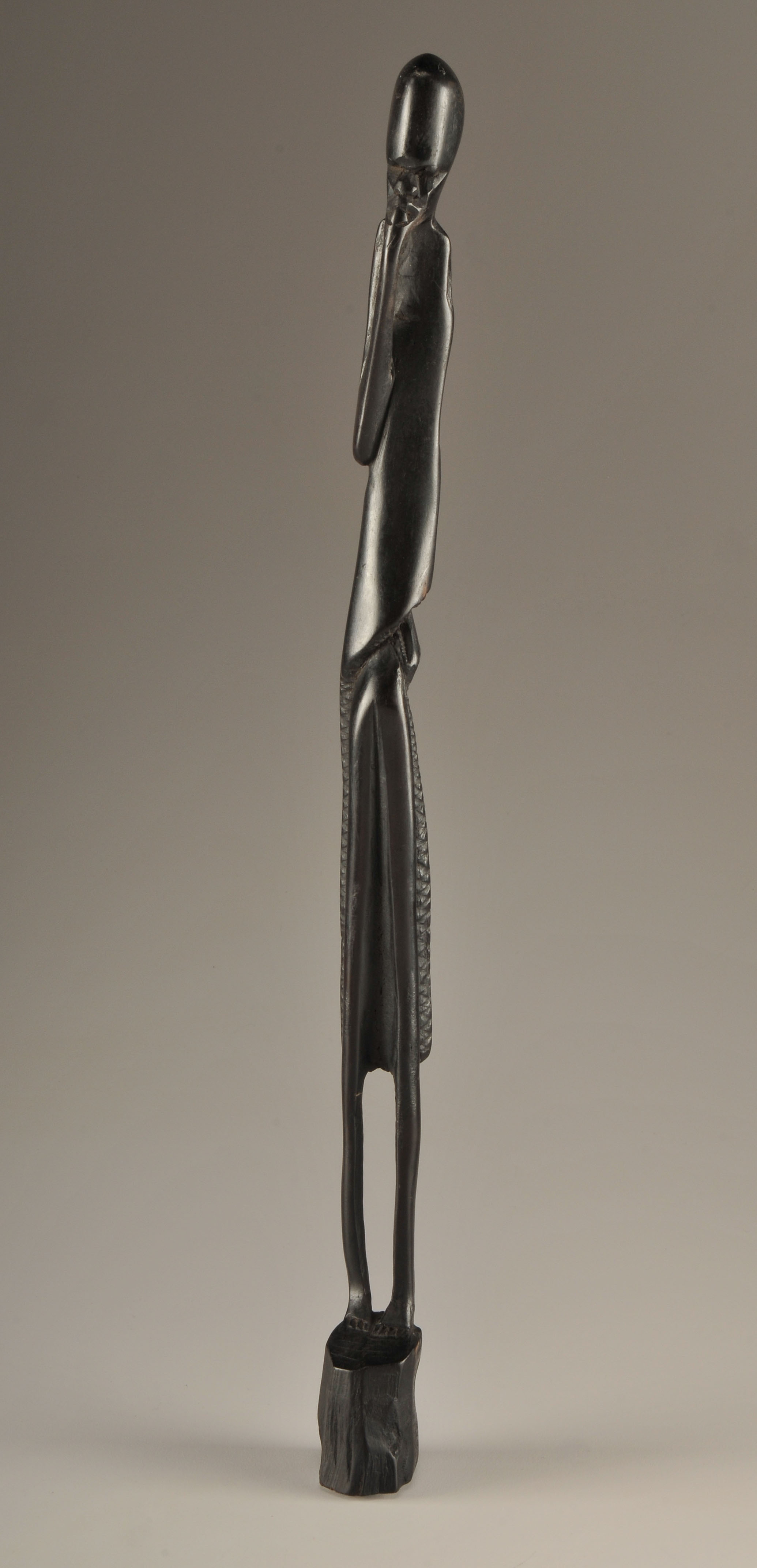 Vintage African hand carved Rhinoceros and Tribesman sculpture 