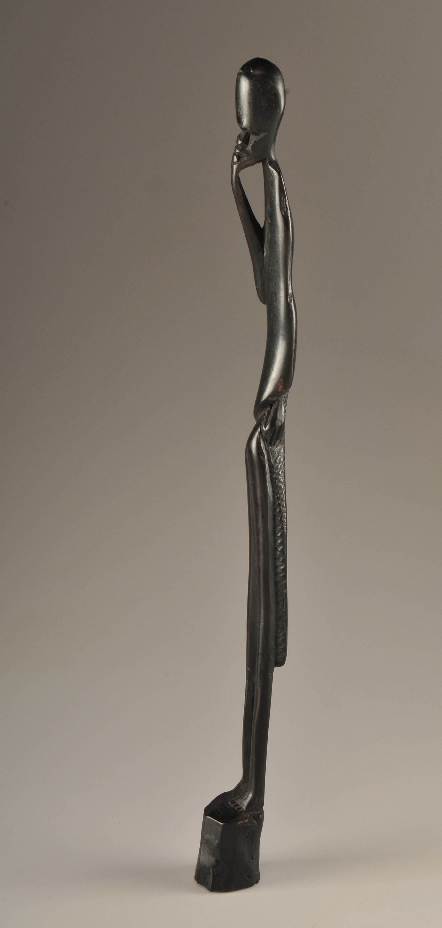 Vintage African hand carved Rhinoceros and Tribesman sculpture 