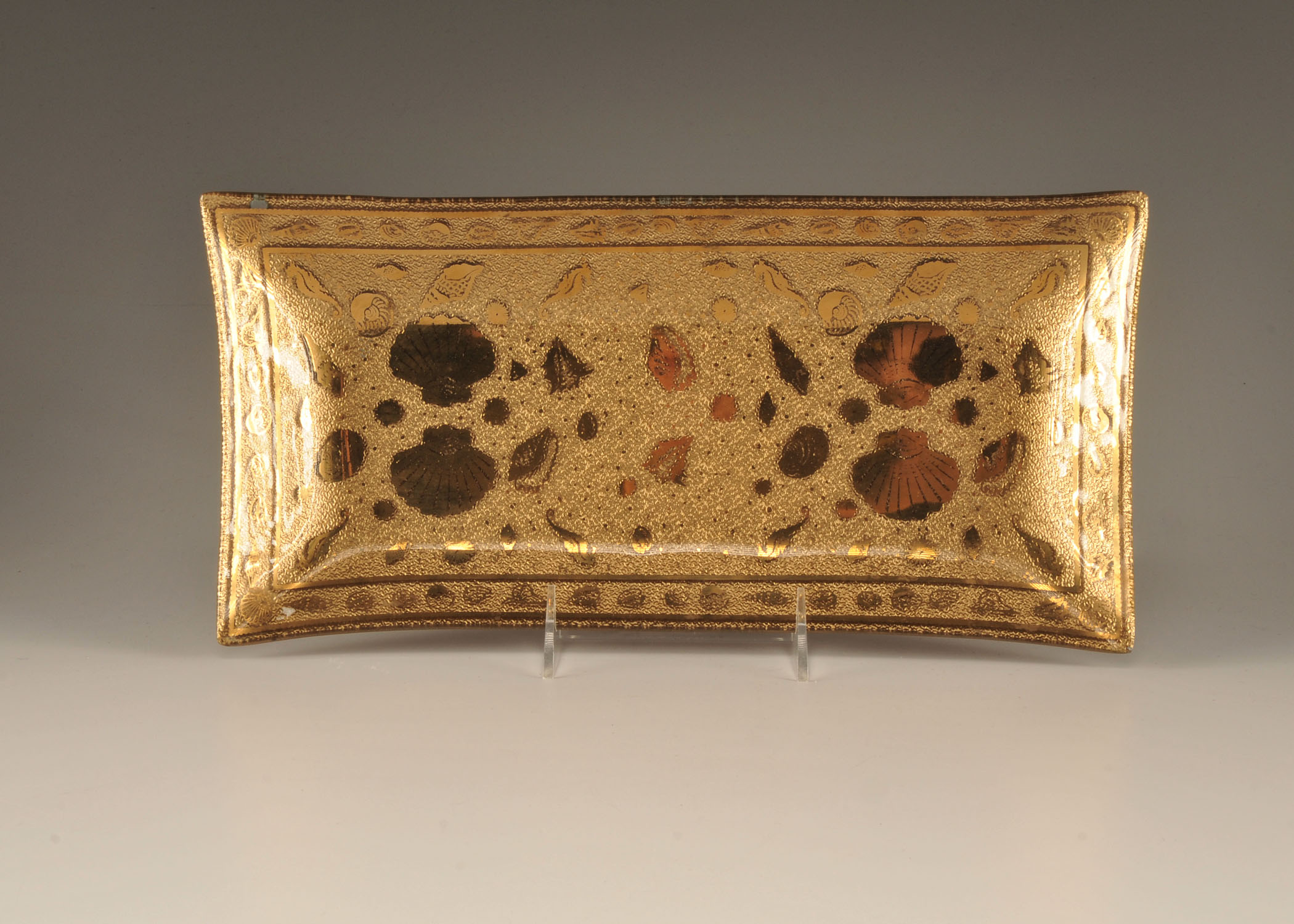 Vintage 1960's glass serving tray with Sea shells