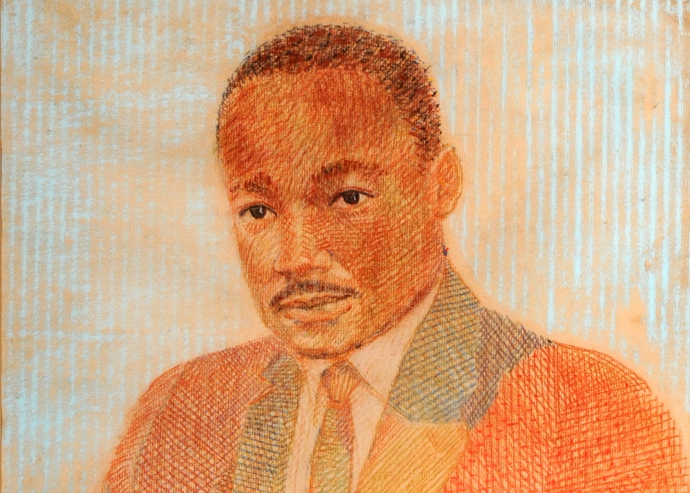  Vintage original colored pencil drawing of Martin Luther King Jr. 