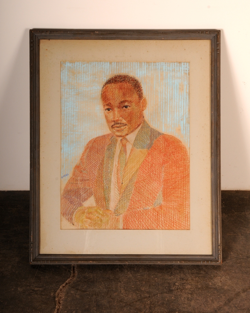  Vintage original colored pencil drawing of Martin Luther King Jr. 