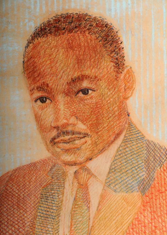  Vintage original colored pencil drawing of Martin Luther King Jr. 