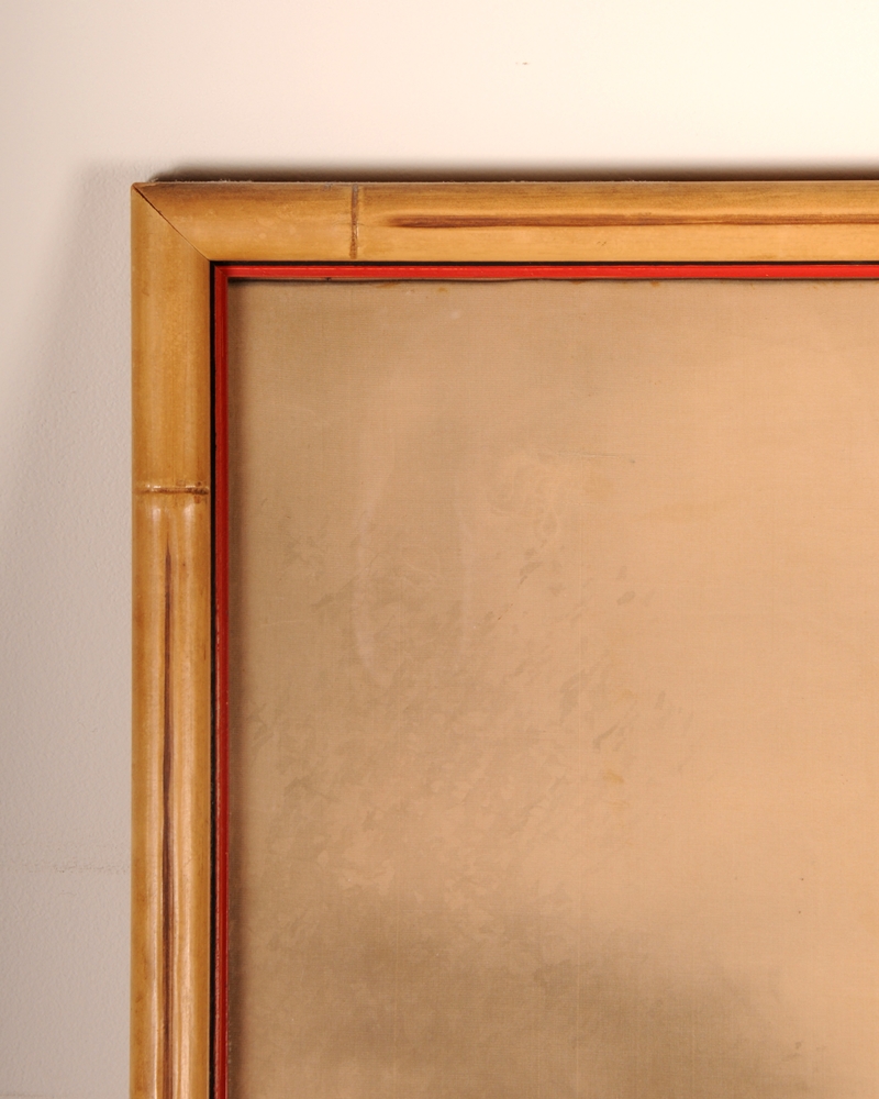 Vintage Chinese silk painting of a Crouching Bengal Tiger with intricate handpainted detail