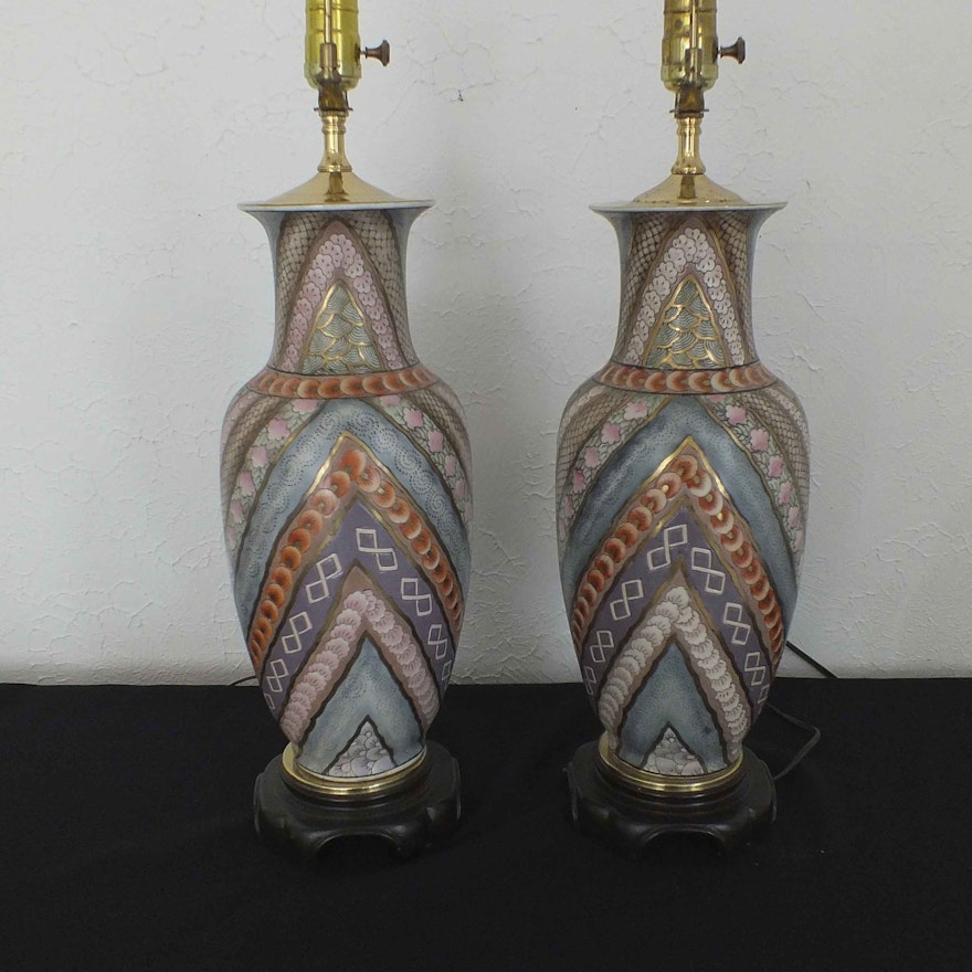 A pair of ceramic ginger jar style lamps