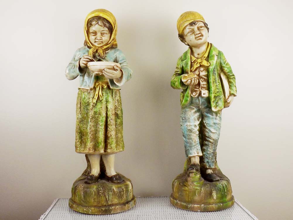 Vintage Peasant Children Plaster Sculptures